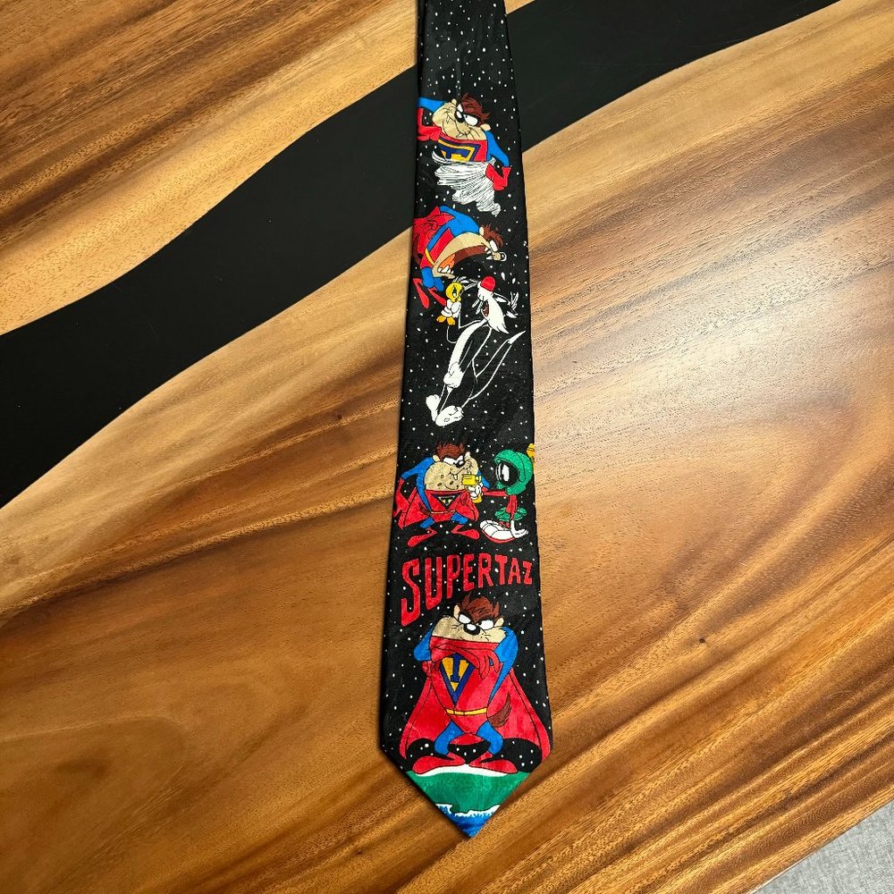 Looney Tunes Mania Necktie Tie Tasmanian Devil Vintage Taz 1993 Marvin Martian - Picture 2 of 6